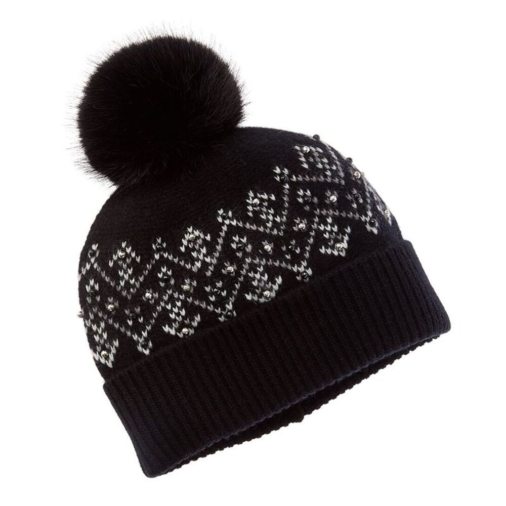 Sofiacashmere Fairisle Embellished Cashmere Hat, Black